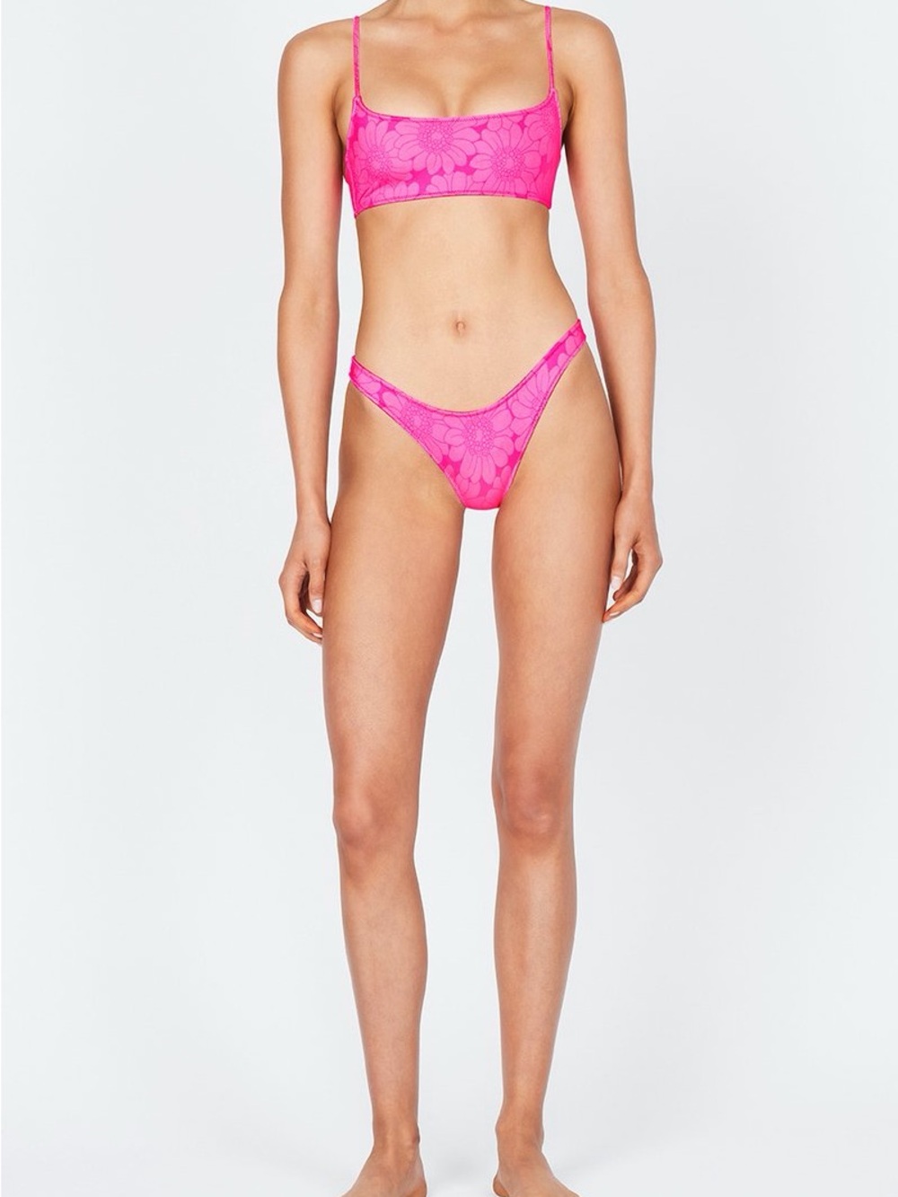 Hot Pink Floral Triangl Bikini